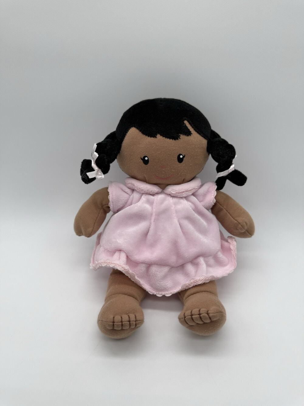 Carter's Plush Doll Pink Dress African American Black Hair 10”